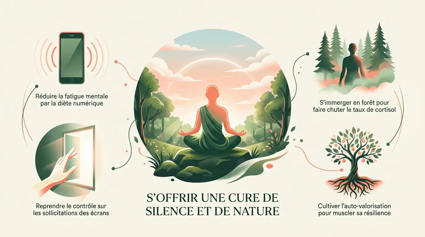 Personne profitant du silence et de la nature pour sa santé mentale