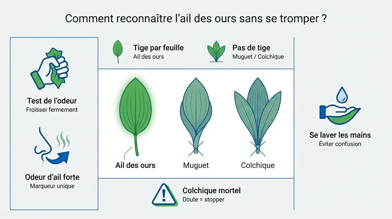 Comparaison visuelle entre l'ail des ours et ses sosies toxiques
