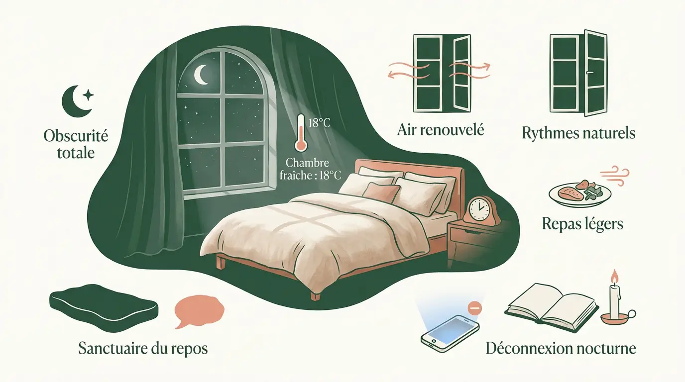 Infographie présentant les conseils essentiels pour optimiser la qualité du sommeil et la récupération nocturne
