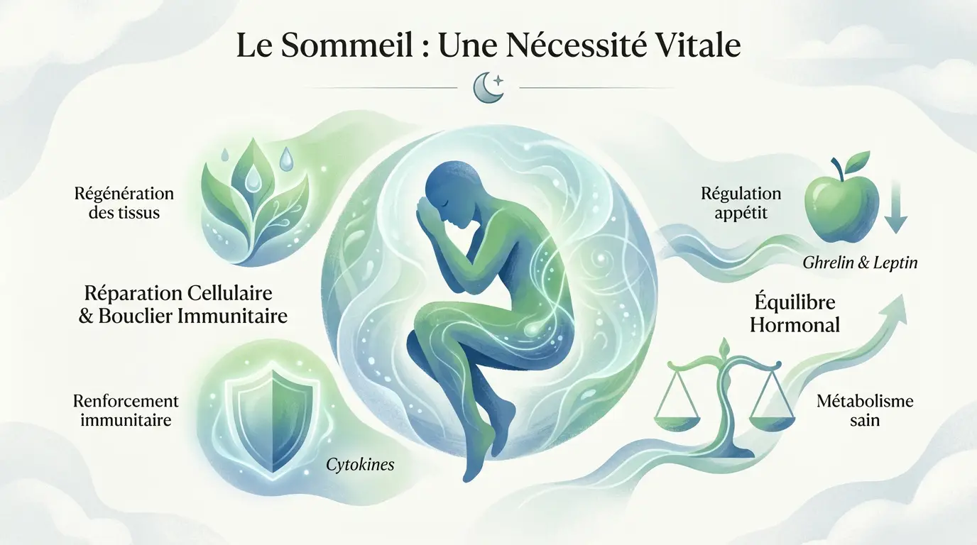 Illustration du sommeil comme pilier de la santé physique et immunitaire