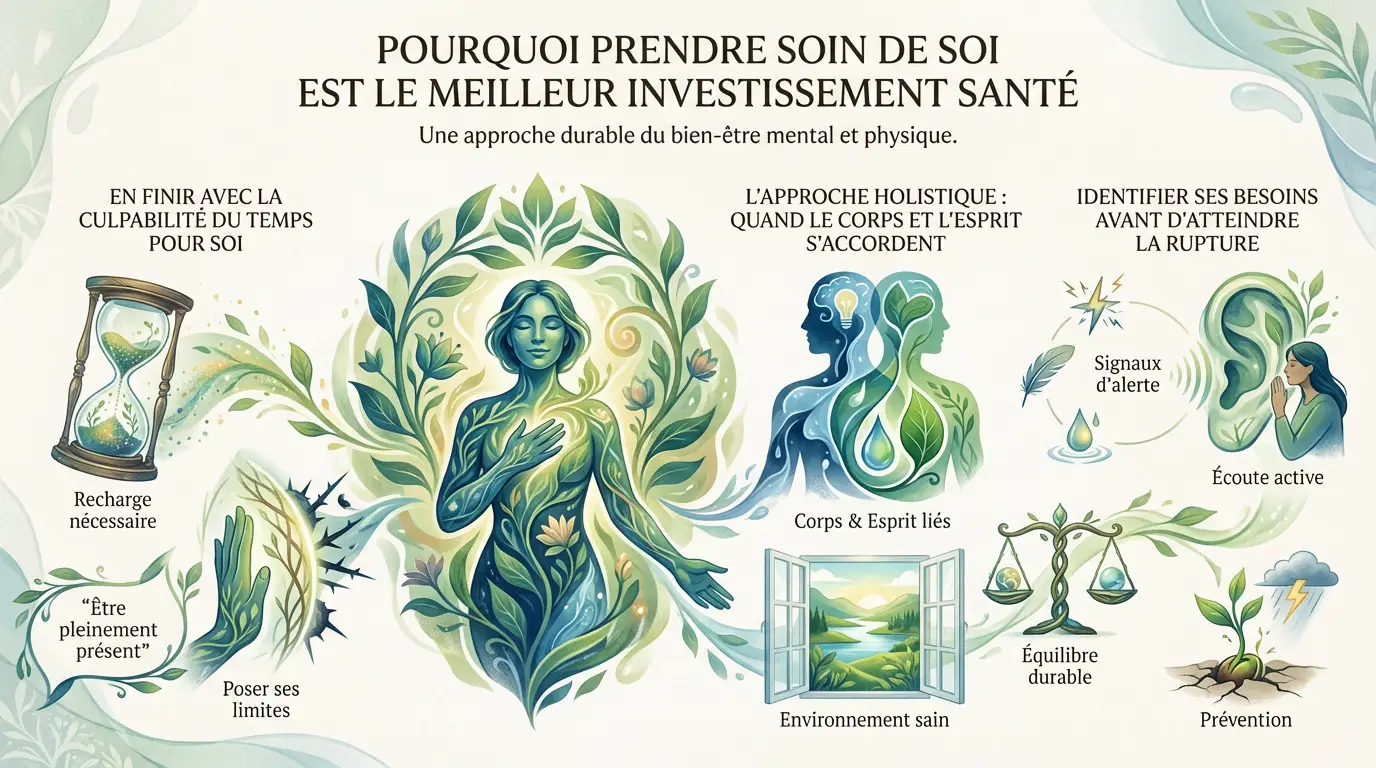 Personne prenant un moment de d&eacute;tente pour illustrer l'investissement sant&eacute; et le soin de soi