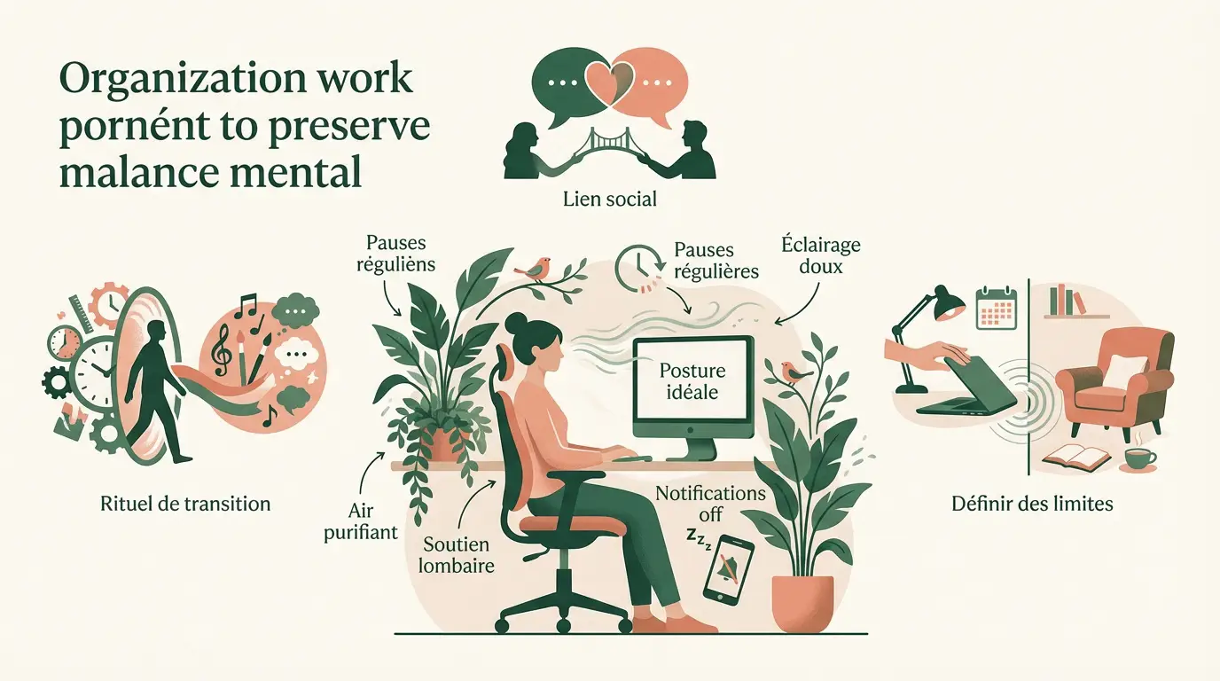 Espace de travail organisé avec des plantes pour favoriser le bien-être mental