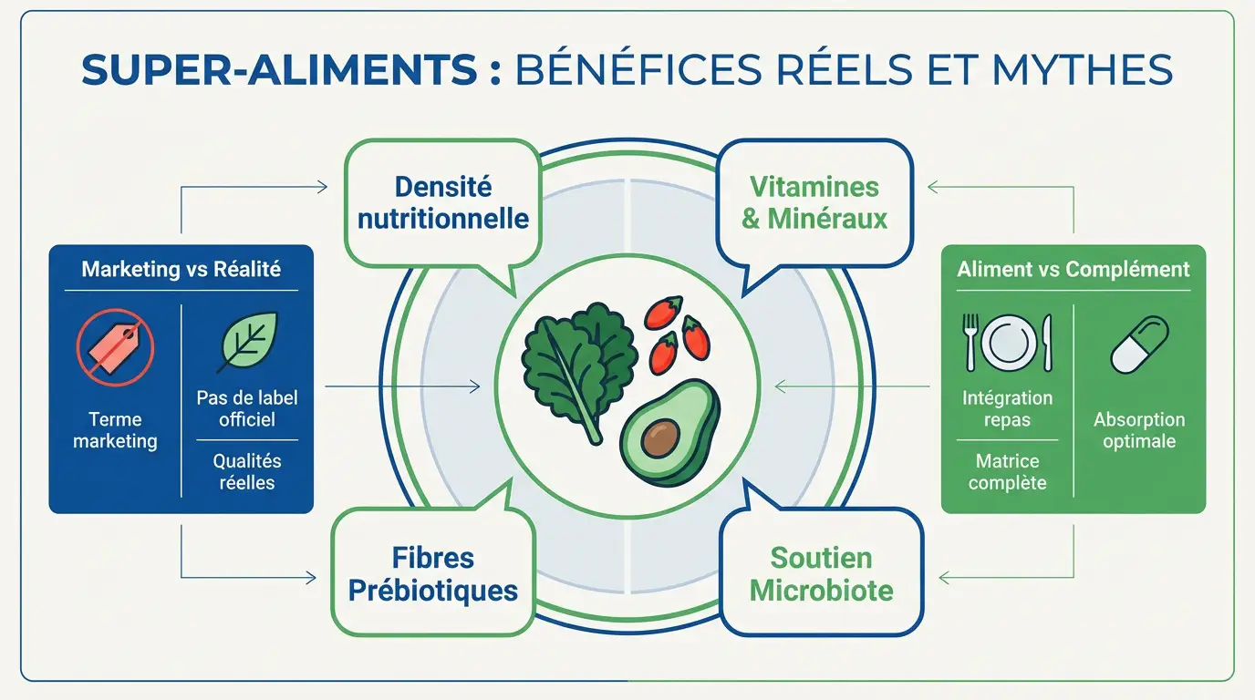 Comparaison entre les mythes marketing et la réalité nutritionnelle des super-aliments