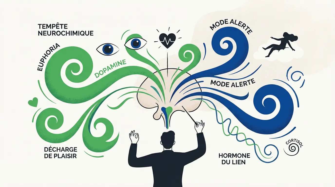 Illustration des réactions neurochimiques du cerveau lors d'un coup de foudre