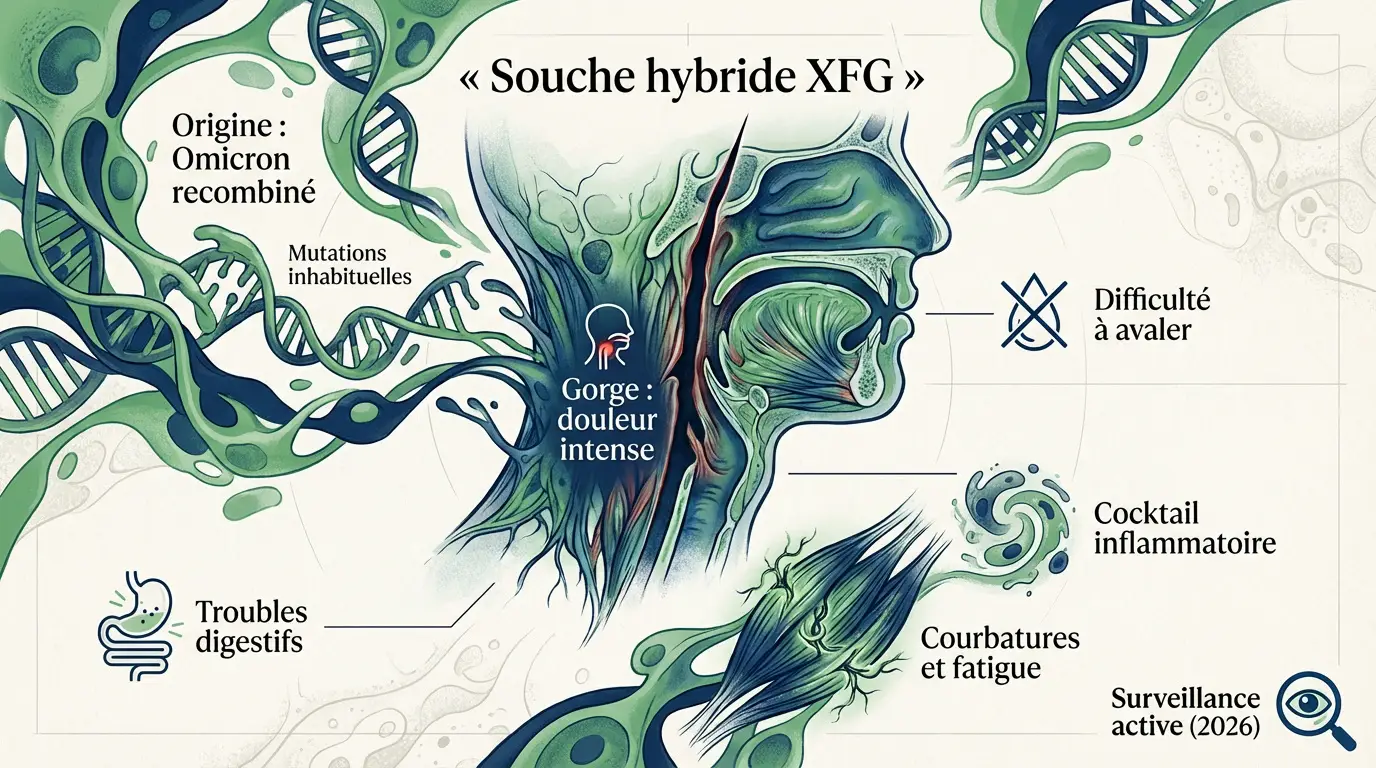 Représentation visuelle du virus XFG et de ses symptômes caractéristiques