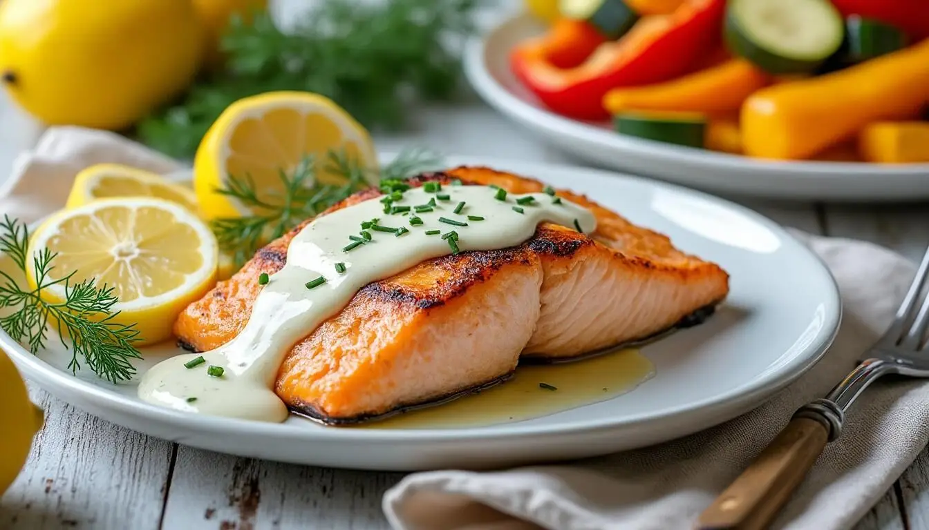 Découvrez une recette facile et savoureuse de saumon au four nappé d'une sauce crème citronnée parfumée à l'aneth, idéale pour un repas léger et gourmand.