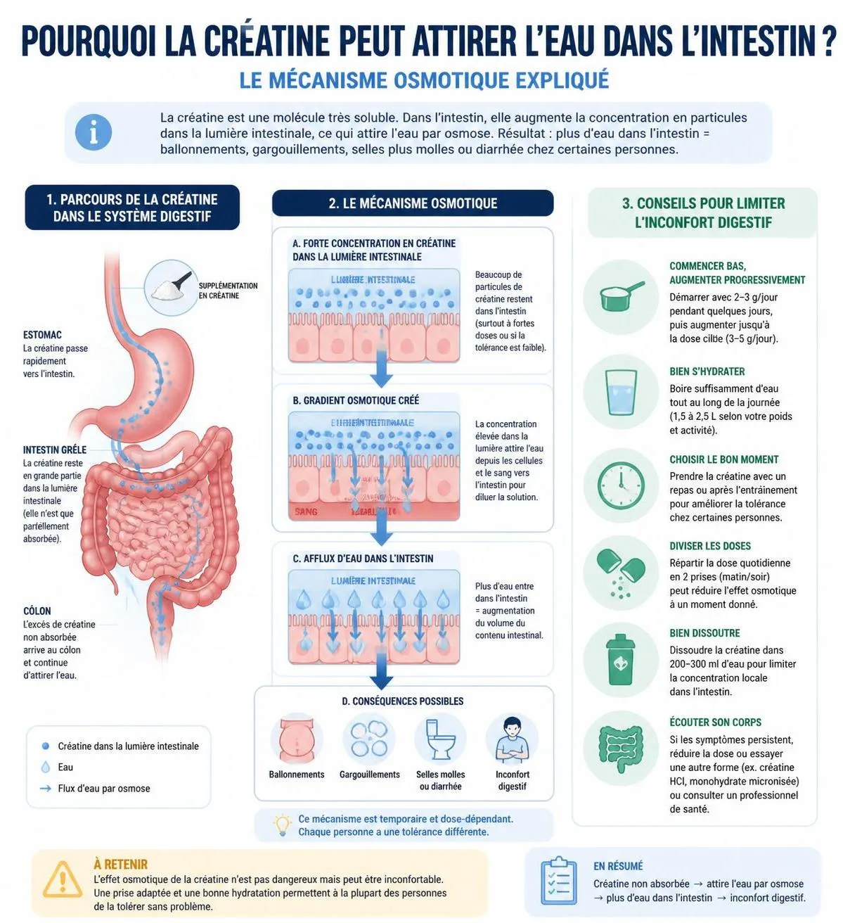 découvrez comment la créatine peut affecter votre digestion et apprenez des conseils pratiques pour prévenir et soulager la diarrhée liée à son utilisation.