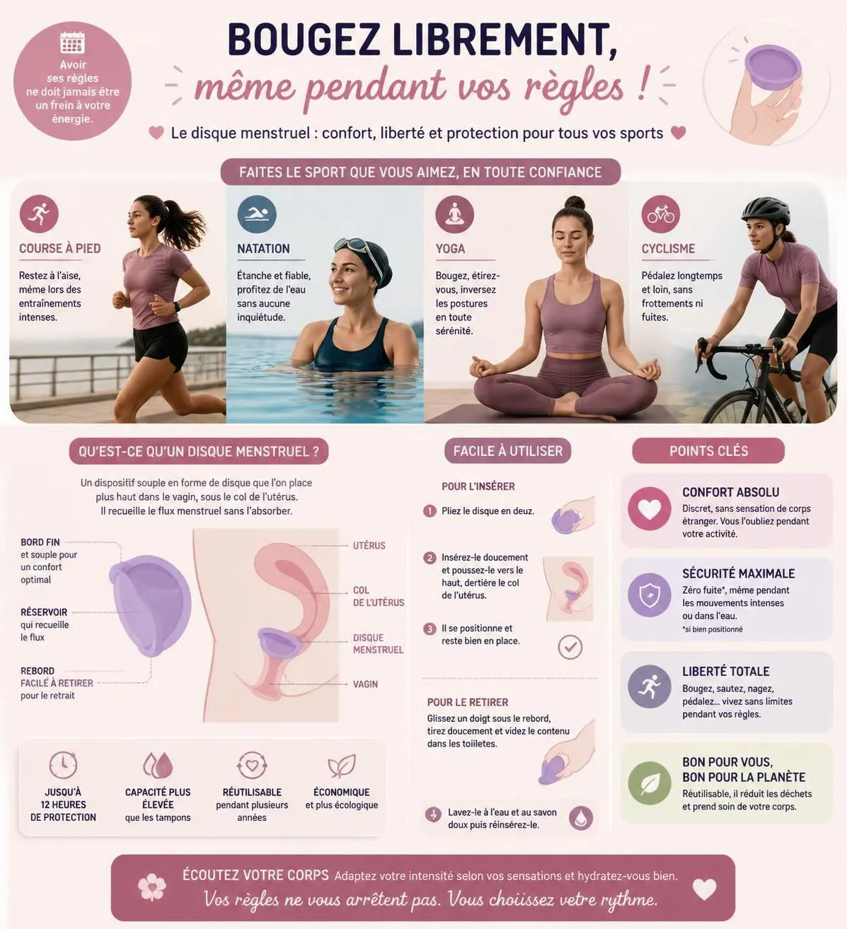 dĂ©couvrez comment le disque menstruel vous permet de pratiquer votre activitĂ© sportive confortablement et sans gĂȘne, pour des entraĂźnements en toute libertĂ© pendant vos rĂšgles.