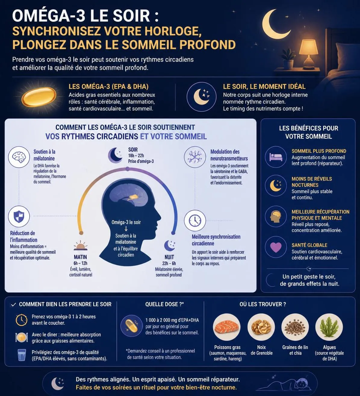 découvrez comment les oméga-3, ces acides gras essentiels, améliorent la qualité de votre sommeil et favorisent des nuits plus réparatrices naturellement.