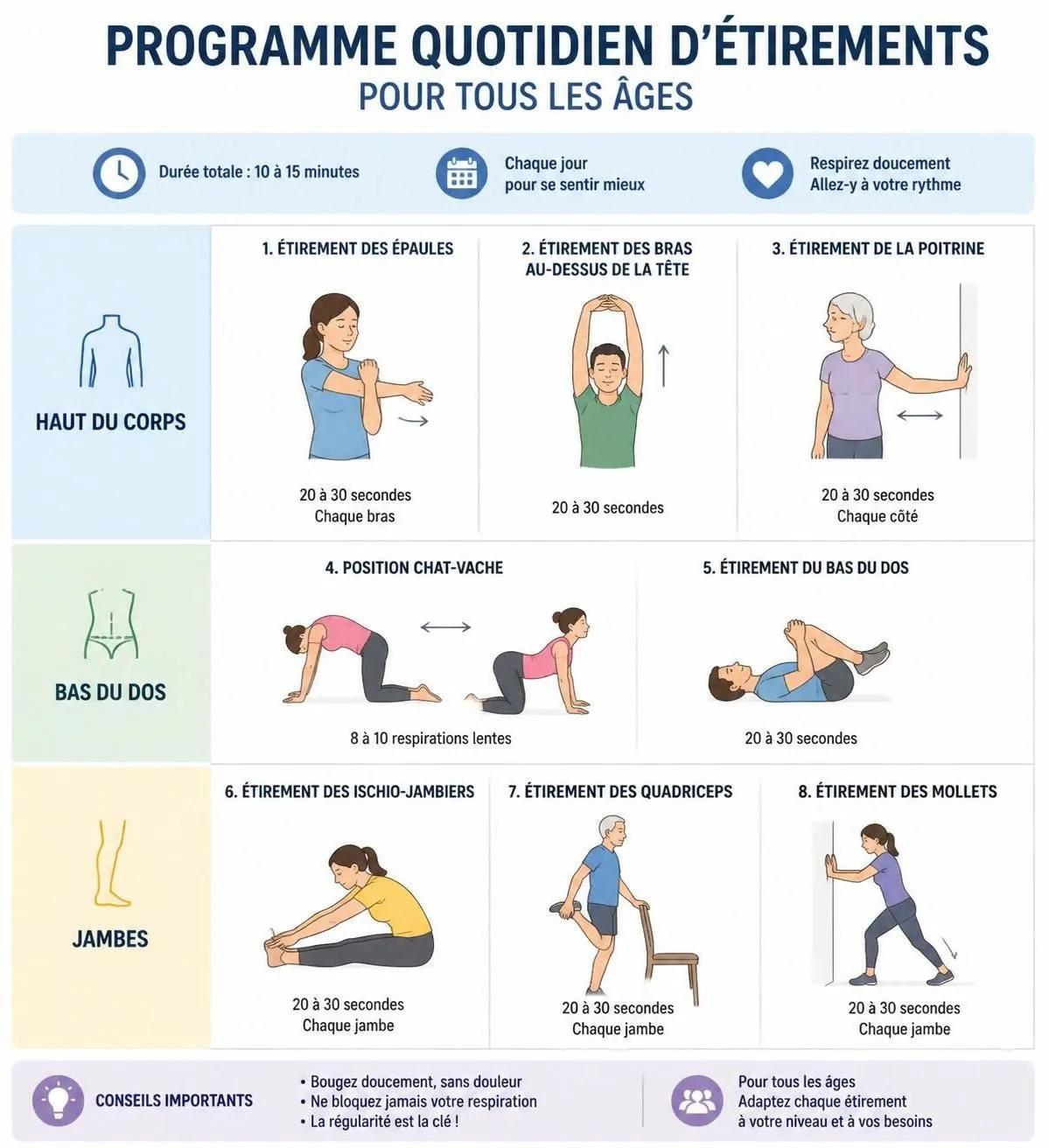 découvrez une routine quotidienne d'étirements pour améliorer votre flexibilité et favoriser la récupération musculaire de manière efficace et naturelle.