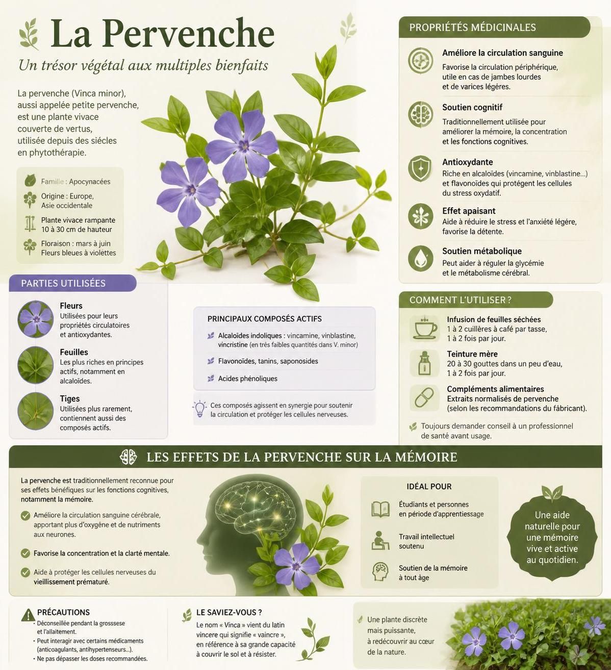 découvrez les propriétés médicinales de la pervenche, ses bienfaits pour la mémoire et comment cette plante peut améliorer votre santé au quotidien.