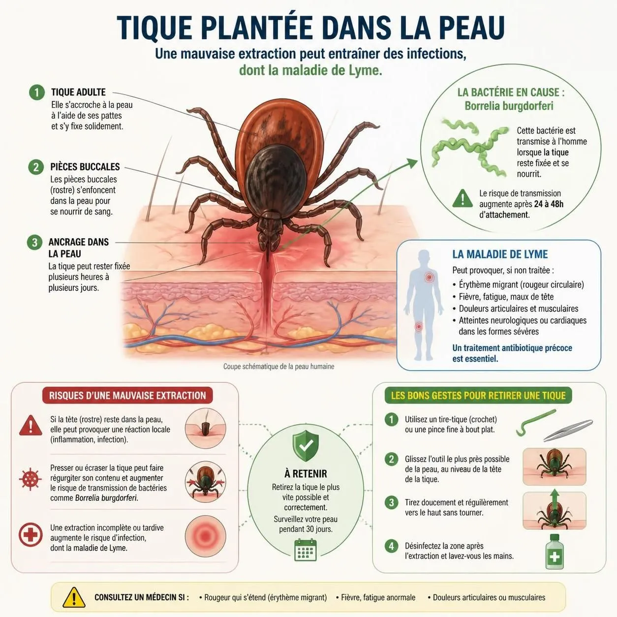 découvrez les risques liés à une tique mal enlevée, les dangers de la maladie de lyme et apprenez le geste sûr pour l'extraire efficacement.