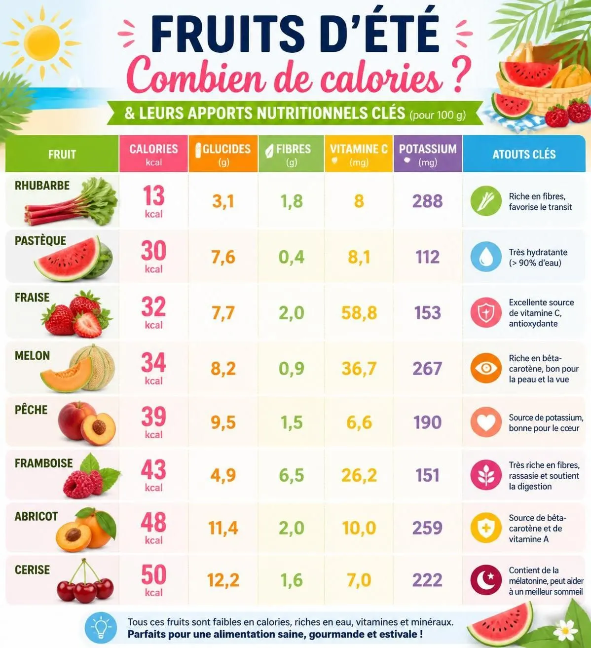 découvrez notre tableau comparatif des calories des fruits d'été et apprenez quels fruits privilégier pour maigrir tout en vous faisant plaisir.