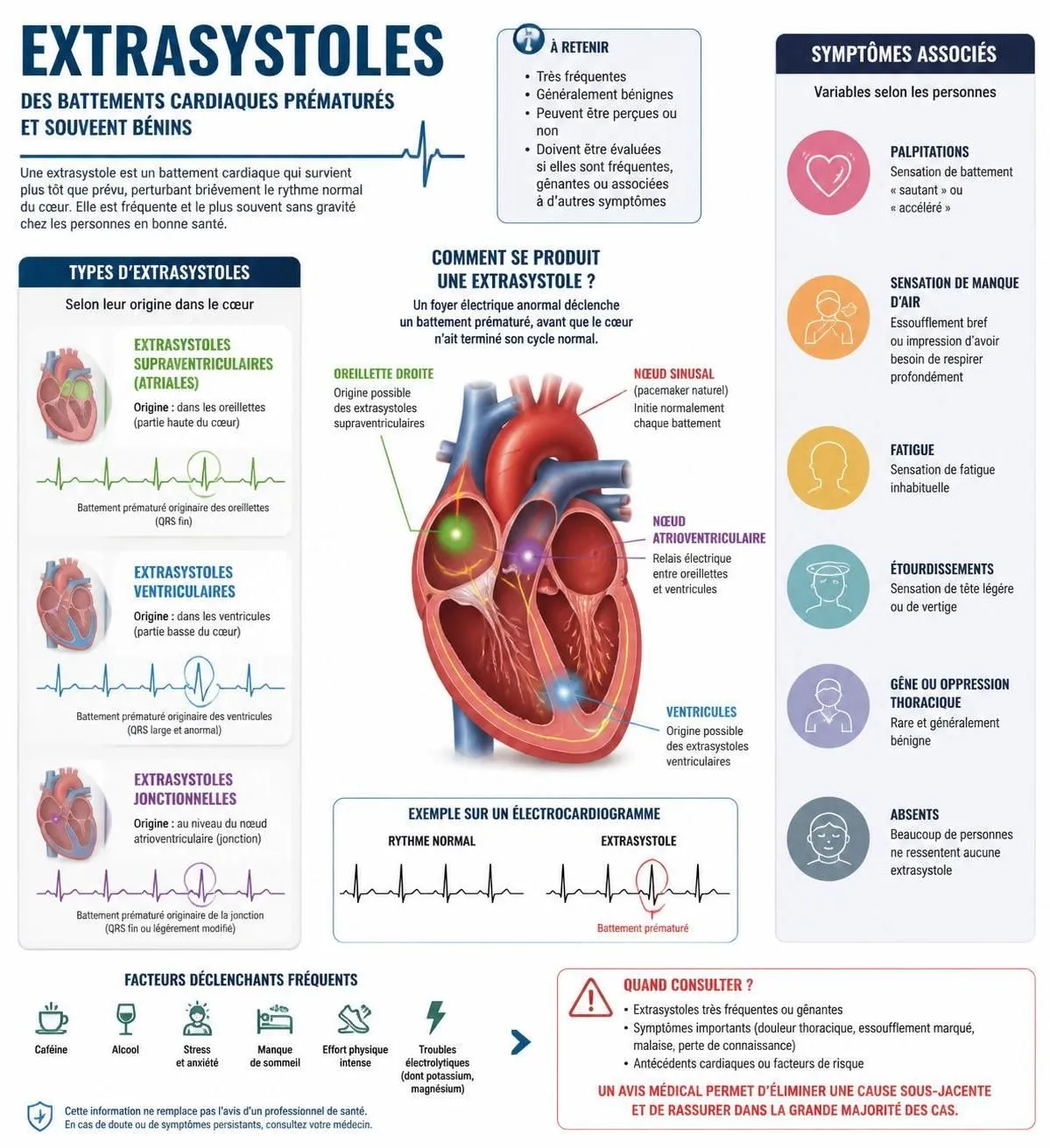 découvrez les symptômes des extrasystoles, leurs causes généralement bénignes et les situations où il est important de consulter un cardiologue pour un suivi adapté.