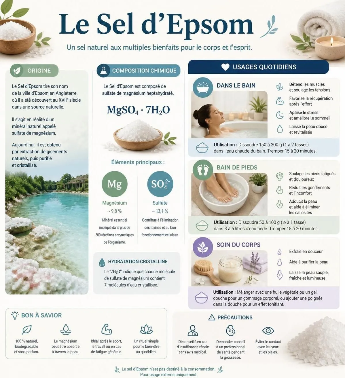 découvrez les bienfaits du sel d'epsom, comment réaliser un bain de pieds efficace et ce que révÚle la science sur ses véritables effets.