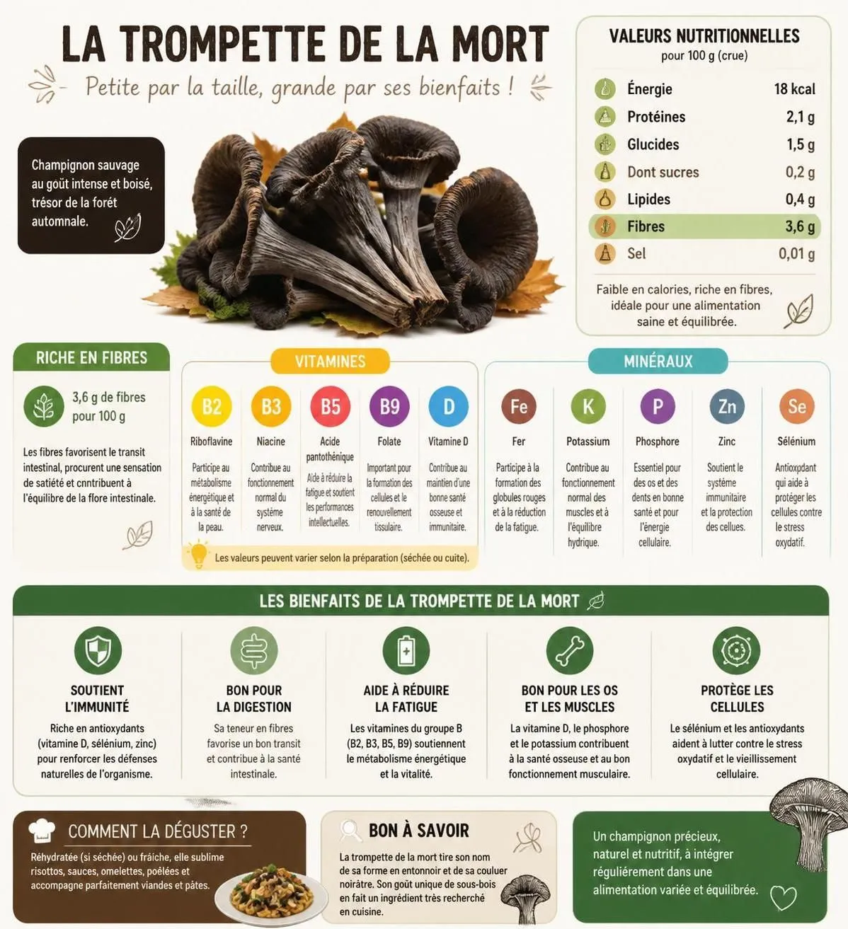 découvrez comment identifier la trompette de la mort, ses bienfaits pour la santé, et des recettes savoureuses pour cuisiner ce champignon unique.