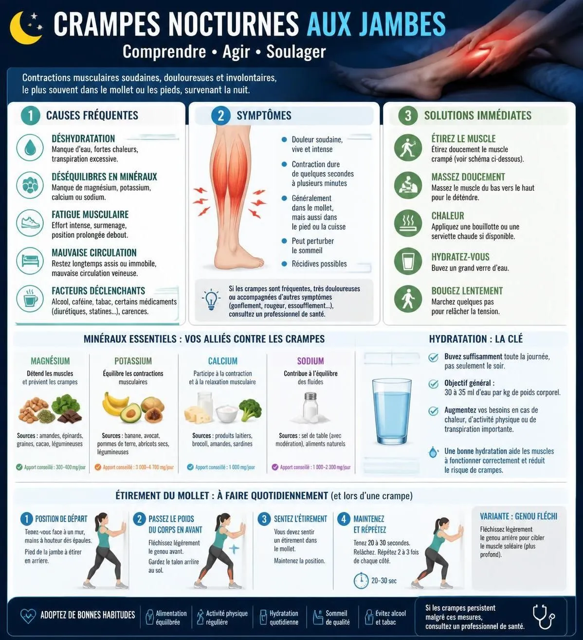 découvrez les causes des crampes nocturnes aux jambes, des solutions pour un soulagement immédiat et des conseils pour une prévention durable afin de mieux dormir.