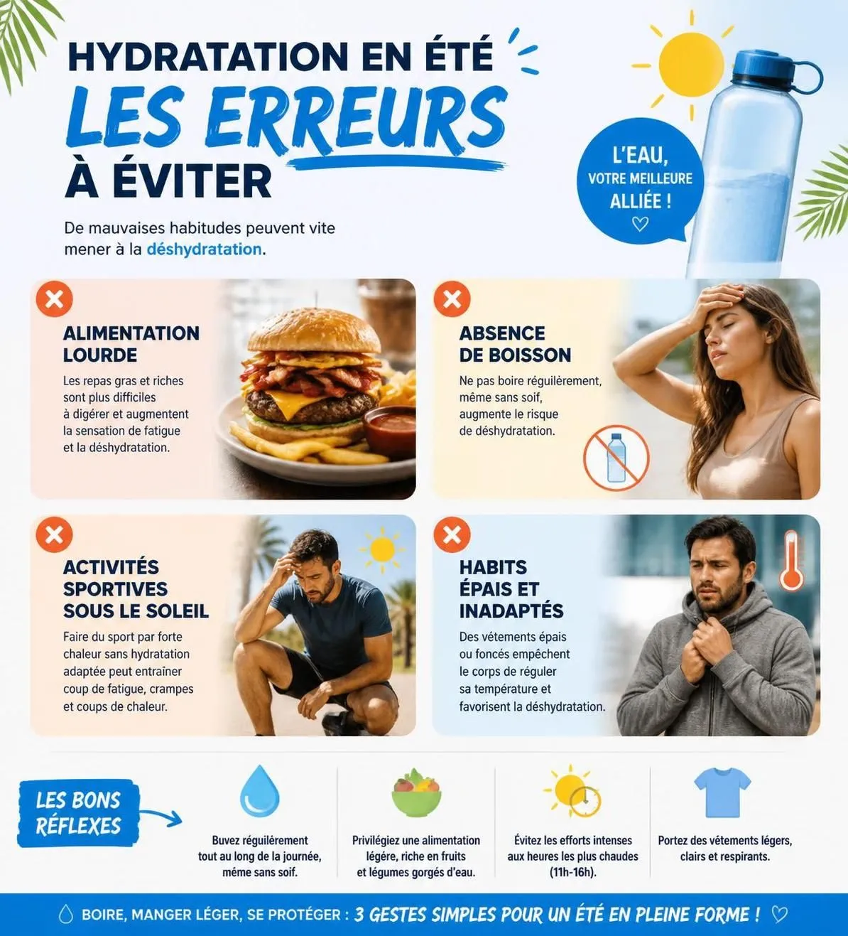 découvrez les symptômes et conséquences de la déshydratation en été, ainsi que nos conseils pour bien vous hydrater et rester en bonne santé pendant les fortes chaleurs.