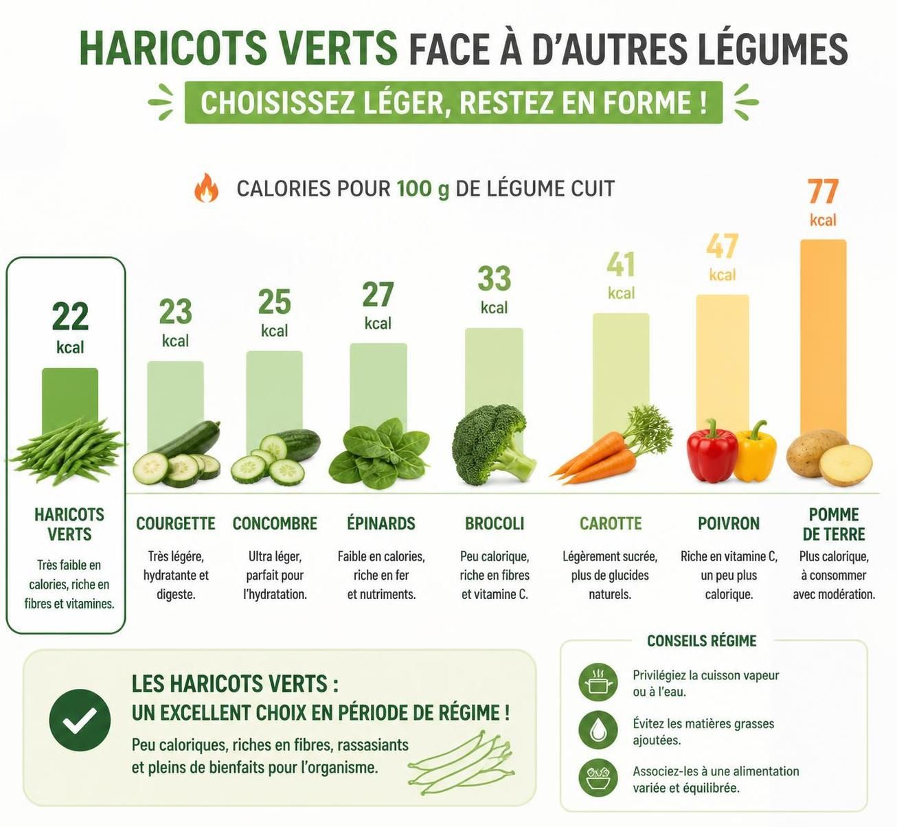 découvrez les bienfaits nutritionnels des haricots verts, leur apport en calories, et apprenez la meilleure façon de les cuisiner pour un repas sain et savoureux.