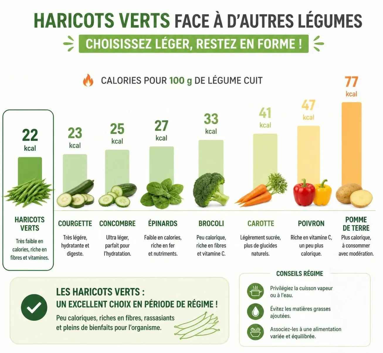découvrez les bienfaits nutritionnels des haricots verts, leur apport en calories, et apprenez la meilleure façon de les cuisiner pour un repas sain et savoureux.