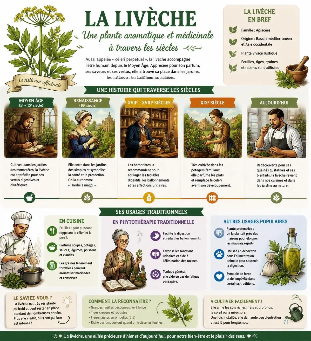 découvrez les vertus médicinales de la livèche, ses utilisations en cuisine et les contre-indications importantes à connaître pour profiter pleinement de cette plante aromatique.